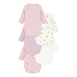 Petit Bateau - Conjunto de 5 bodies de algodón orgánico con flores | Rosa