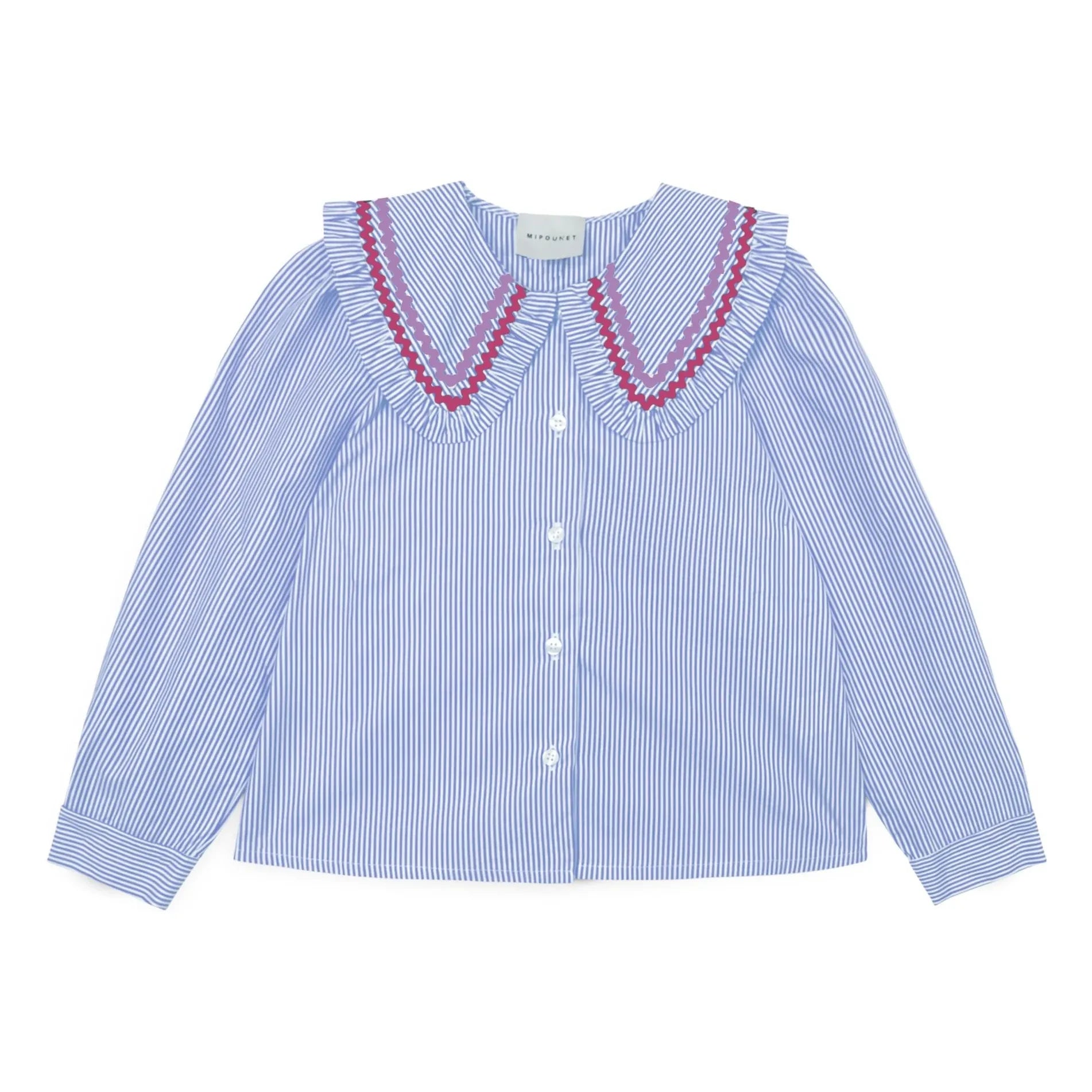 Mipounet - Nadine Blusa a rayas, cuello Claudine | Azul claro
