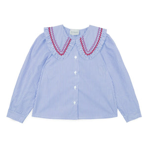 Mipounet - Nadine Blusa a rayas, cuello Claudine | Azul claro