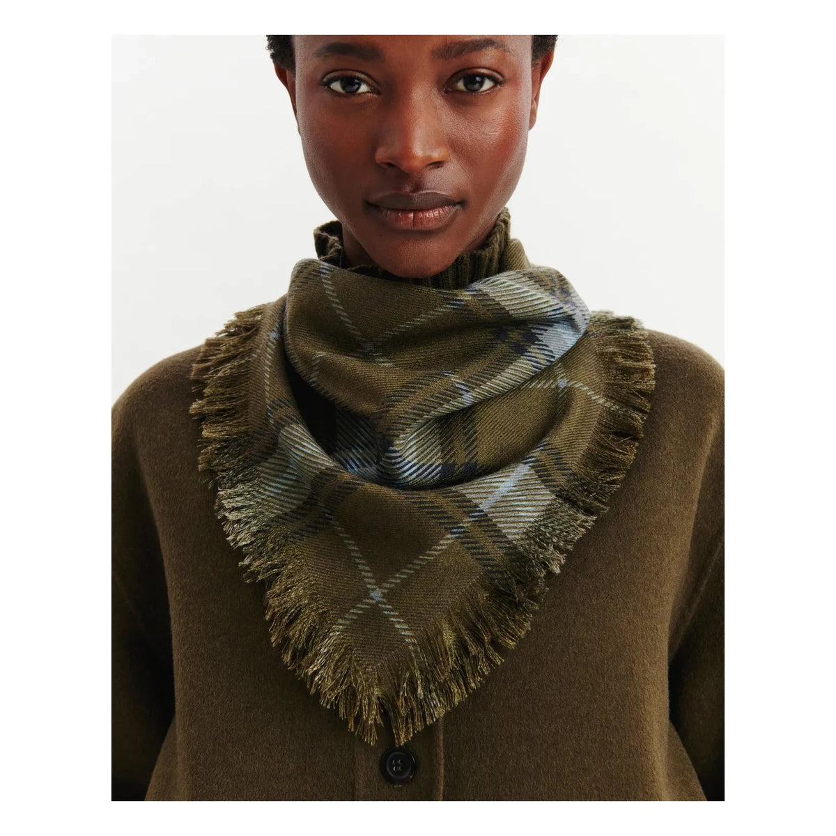 Bompard - Swann Tartan Kaşmir Mini Eşarp | Olive