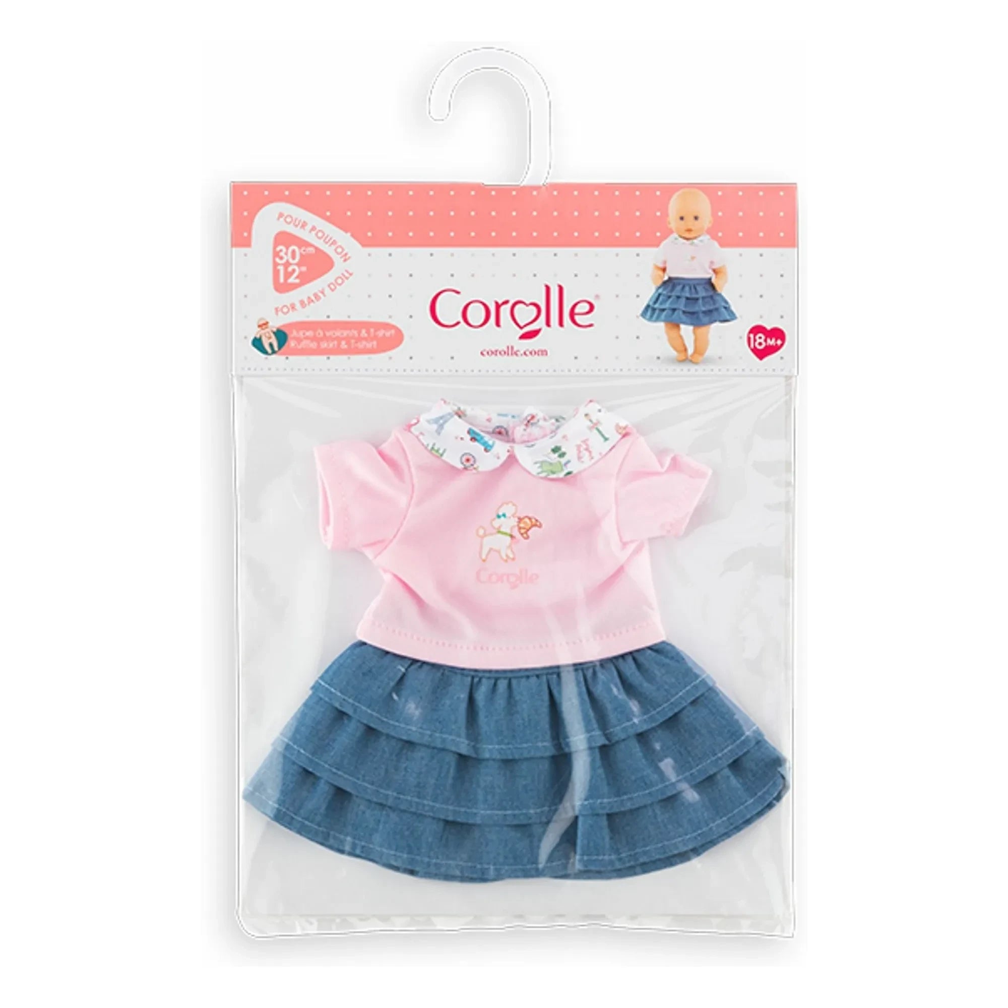 Corolle - Camiseta y falda "Un fin de semana en París" para muñeca de 30 cm | Rosa empolvado