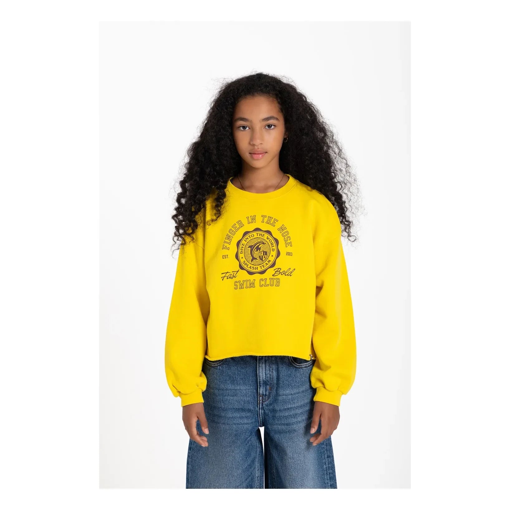 Sudadera BAY de algodón orgánico con el dedo en la nariz | Amarilla