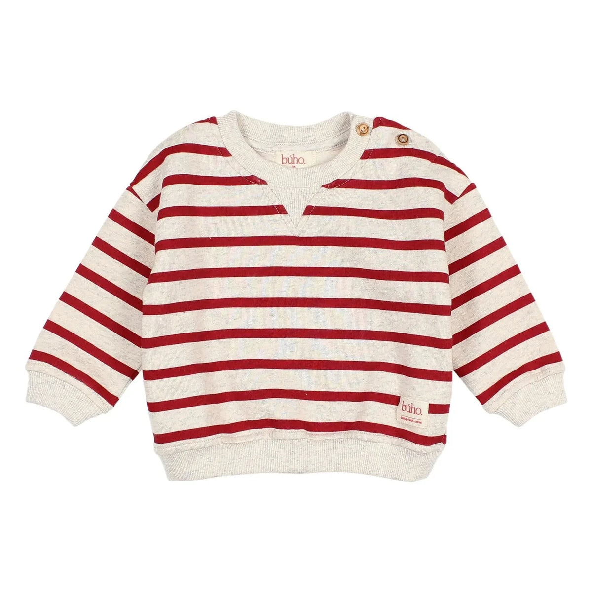 Búho - Rojo cereza | Sudadera de algodón orgánico a rayas
