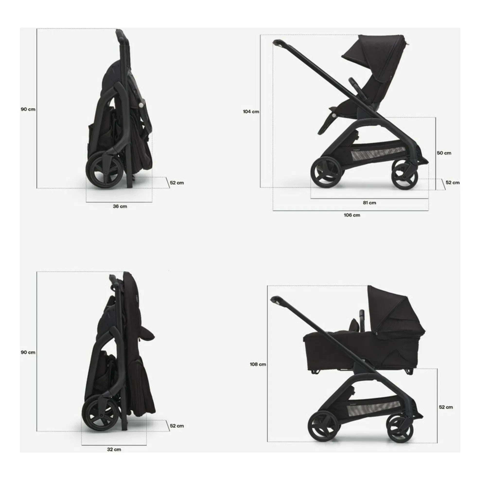 Bugaboo - Cochecito de ciudad Bugaboo Dragonfly Chasis completo negro | Marrón topo