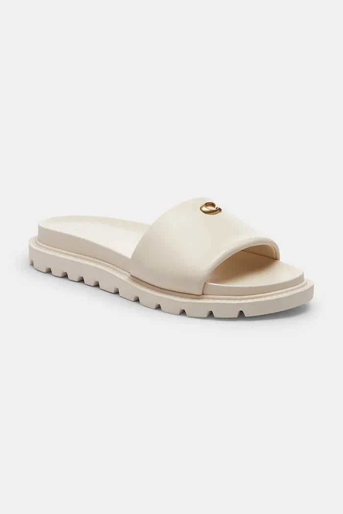 Coach Brynn Leather Slide Sandal Chancla Plana de Cuero para Mujer