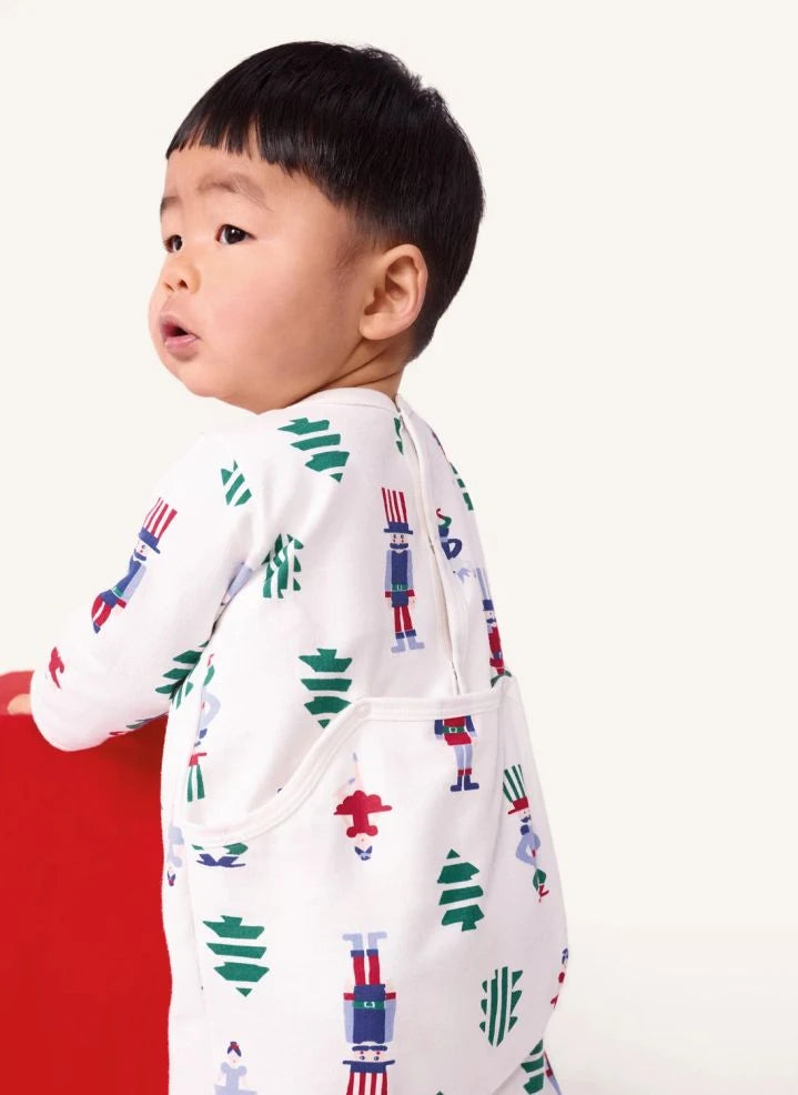 Petit Bateau - Pijamas de Navidad de forro polar de algodón orgánico | Blanco