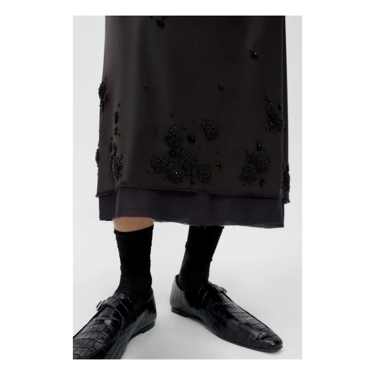 Cordera - Falda de lana con detalle de cinturón y adornos | Marrón oscuro