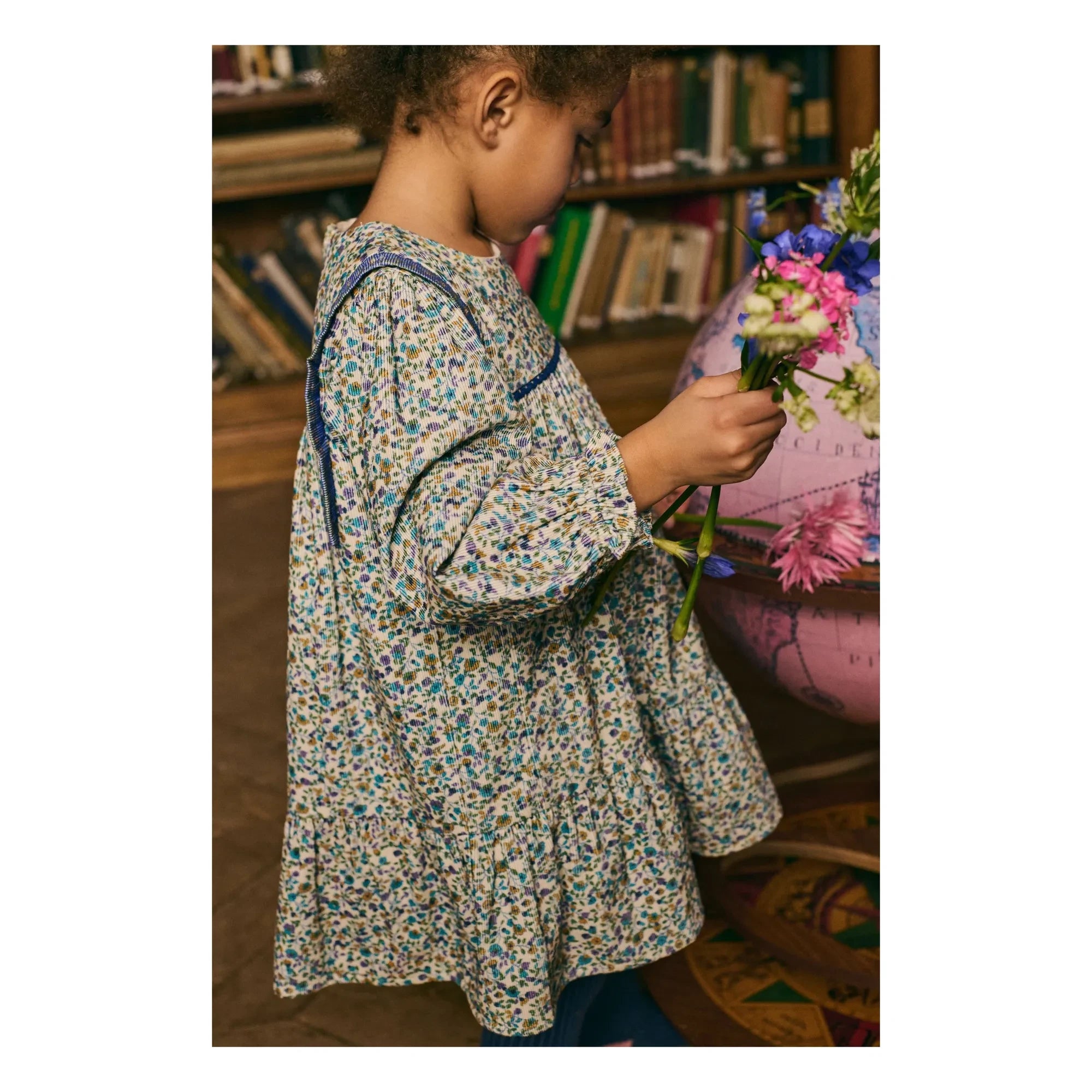 Louise Misha - Vestido Isatys Terciopelo Fino Estampado Floral | Azul