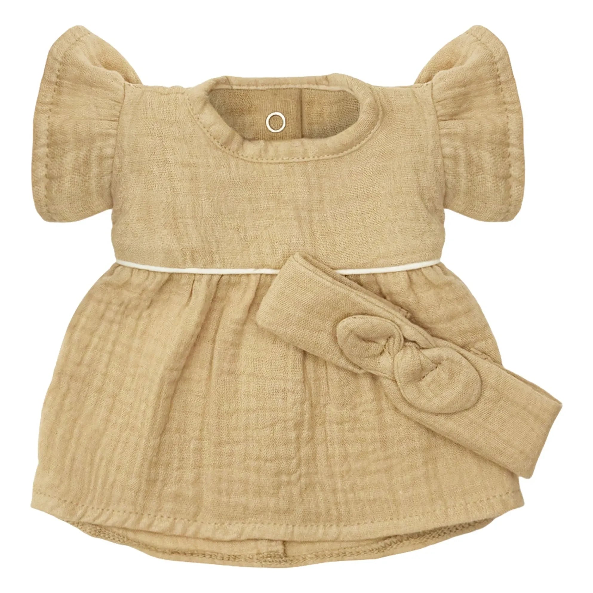 Minikane - Vestuario de muñeca - Vestido Daisy y diadema de gasa de algodón | Latte