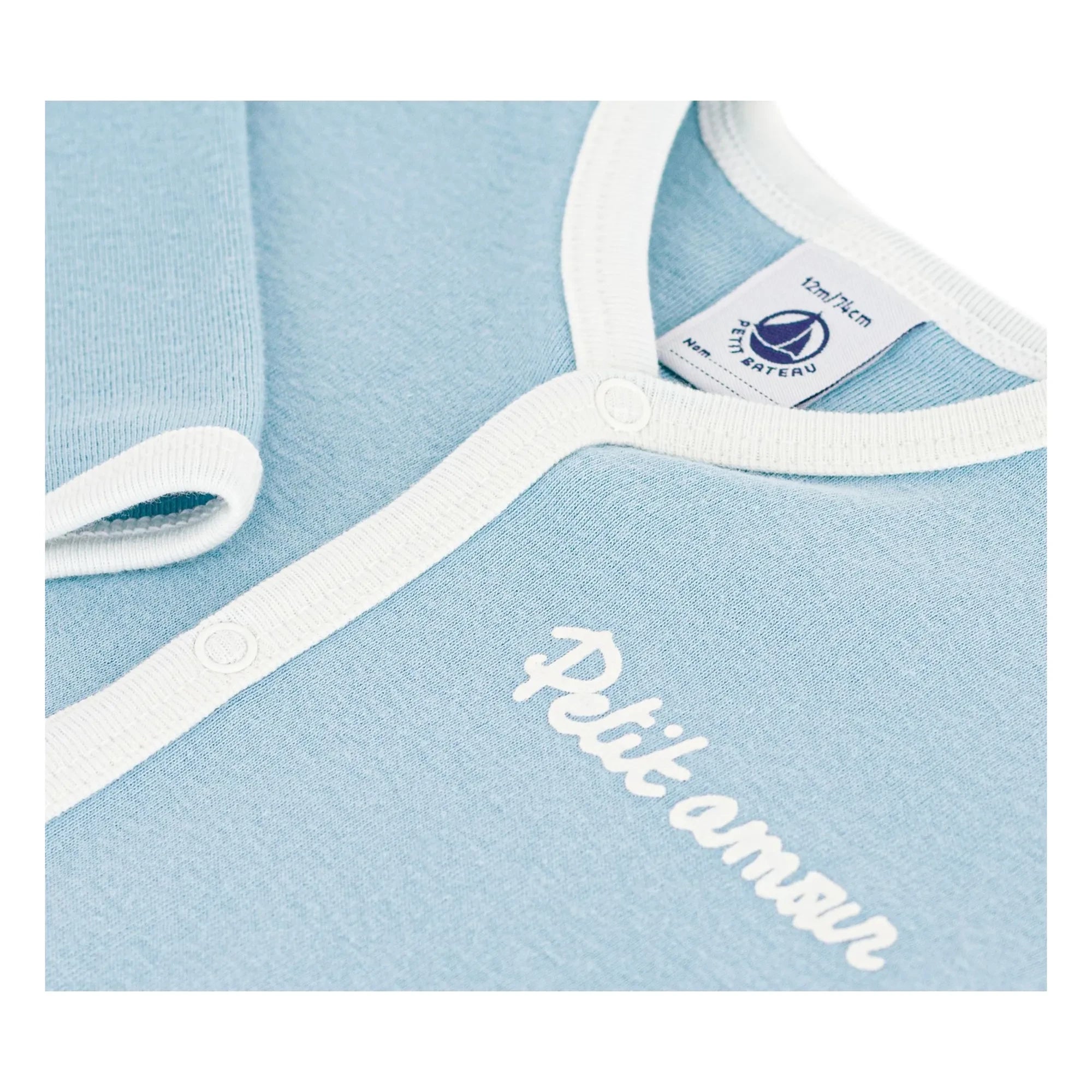 Petit Bateau - Pijama de algodón orgánico Petit Amour | Azul grisáceo