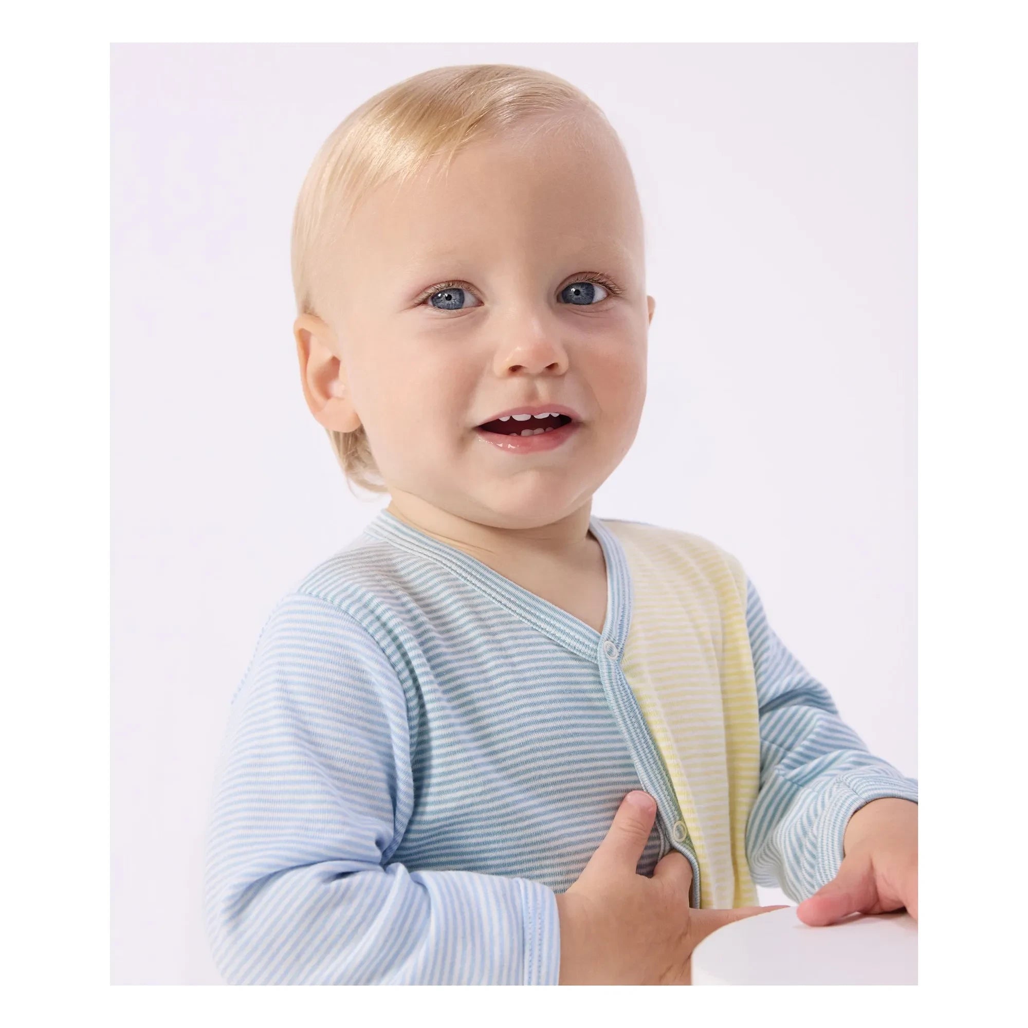 Petit Bateau - Pijama de algodón orgánico Milleraies de rayas con bloques de color | Verde
