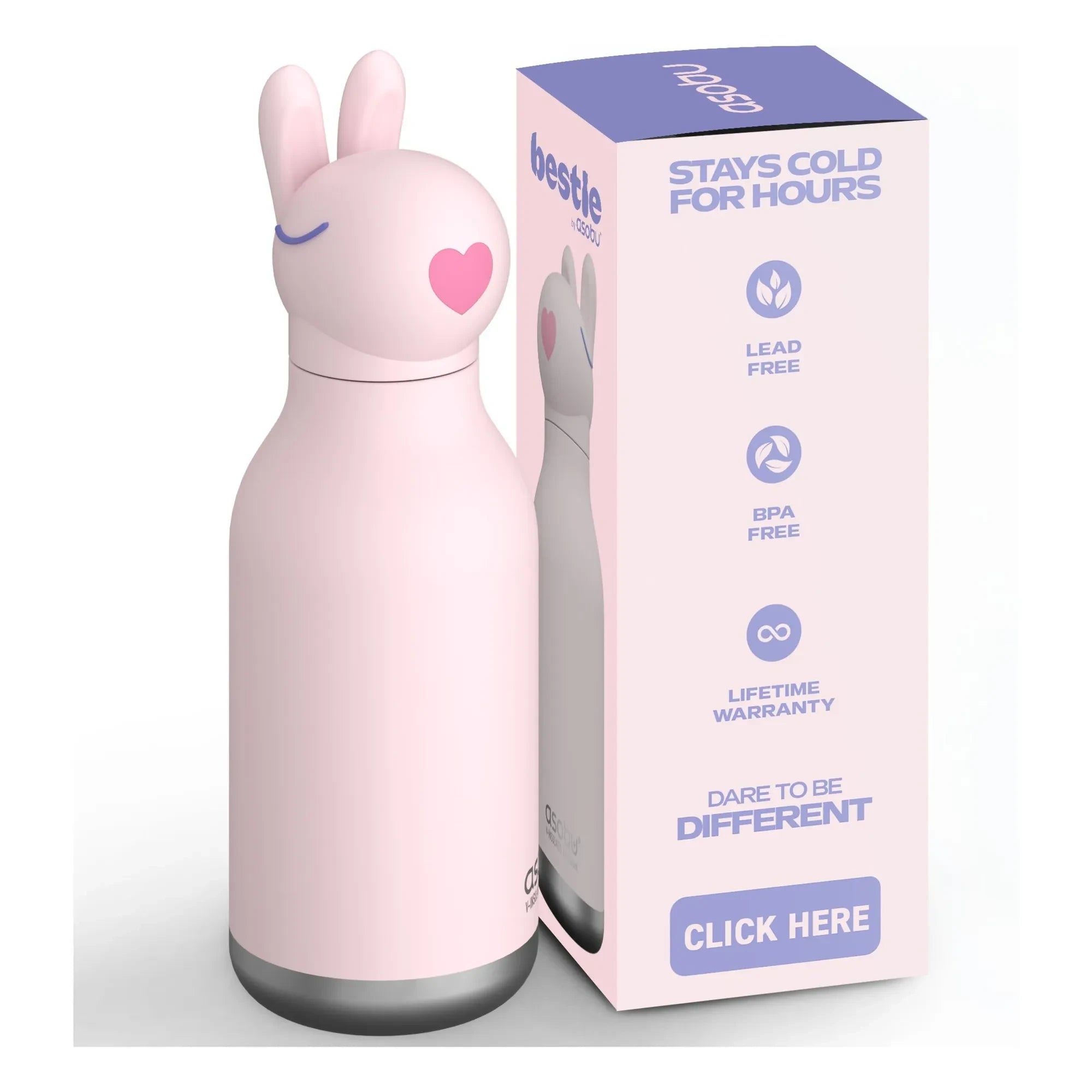 Asobu - Botella de acero inoxidable Rabbit | Rosa claro