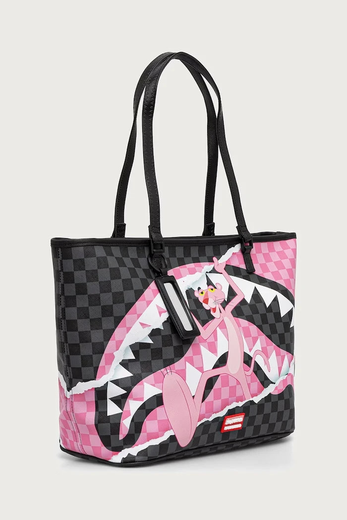 Sprayground - Bolsa de Compra de Cuero Sintético Negro con Pantera Rosa para Mujeres 910T9377NSZ
