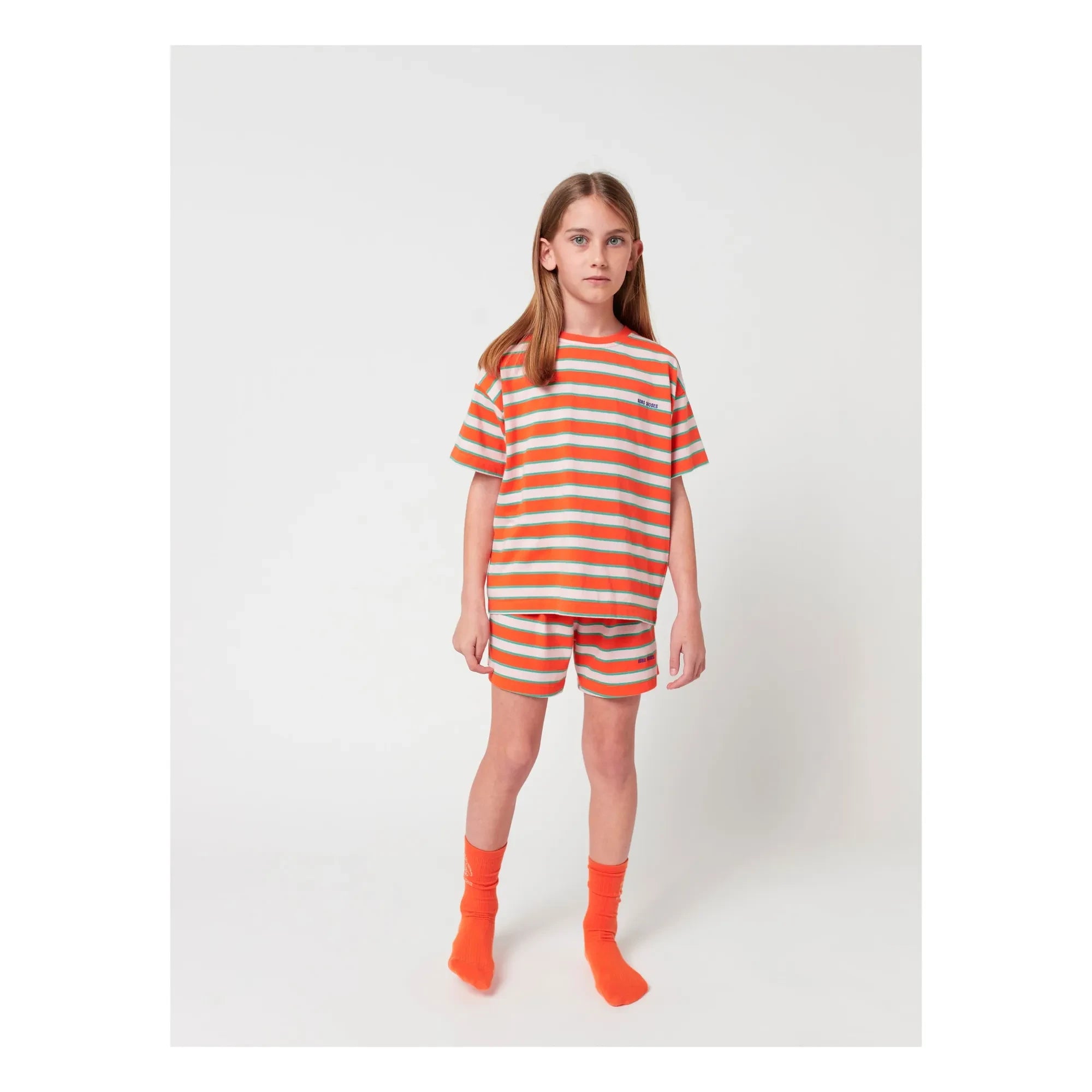 Bobo Choses - Conjunto de camiseta y pantalón corto de algodón orgánico a rayas | Rojo