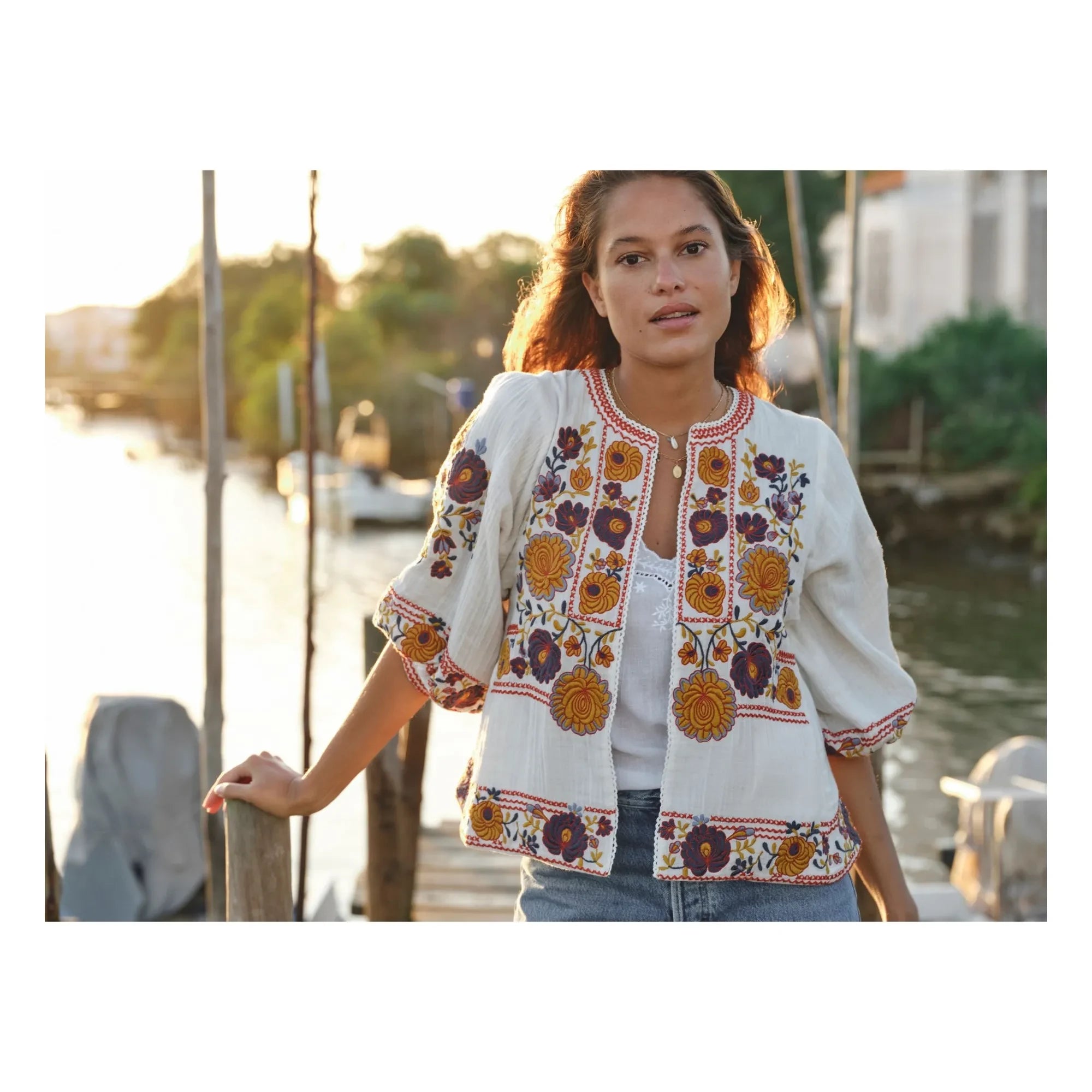 M.A.B.E. - Chaqueta bordada de algodón Greta | Naranja
