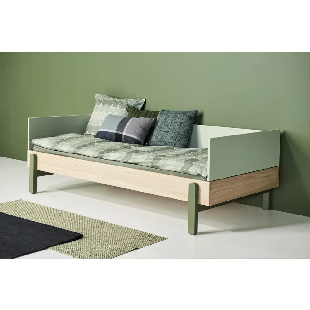 Flexa - Cama de roble Popsicle 90x200cm con cabecero y piecero | Verde