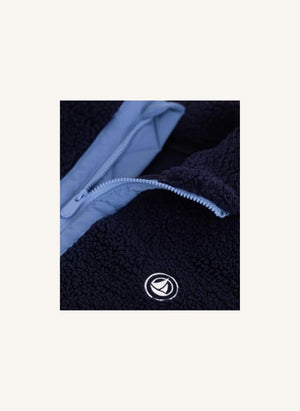 Petit Bateau - Chaqueta sherpa color block Midnight azul