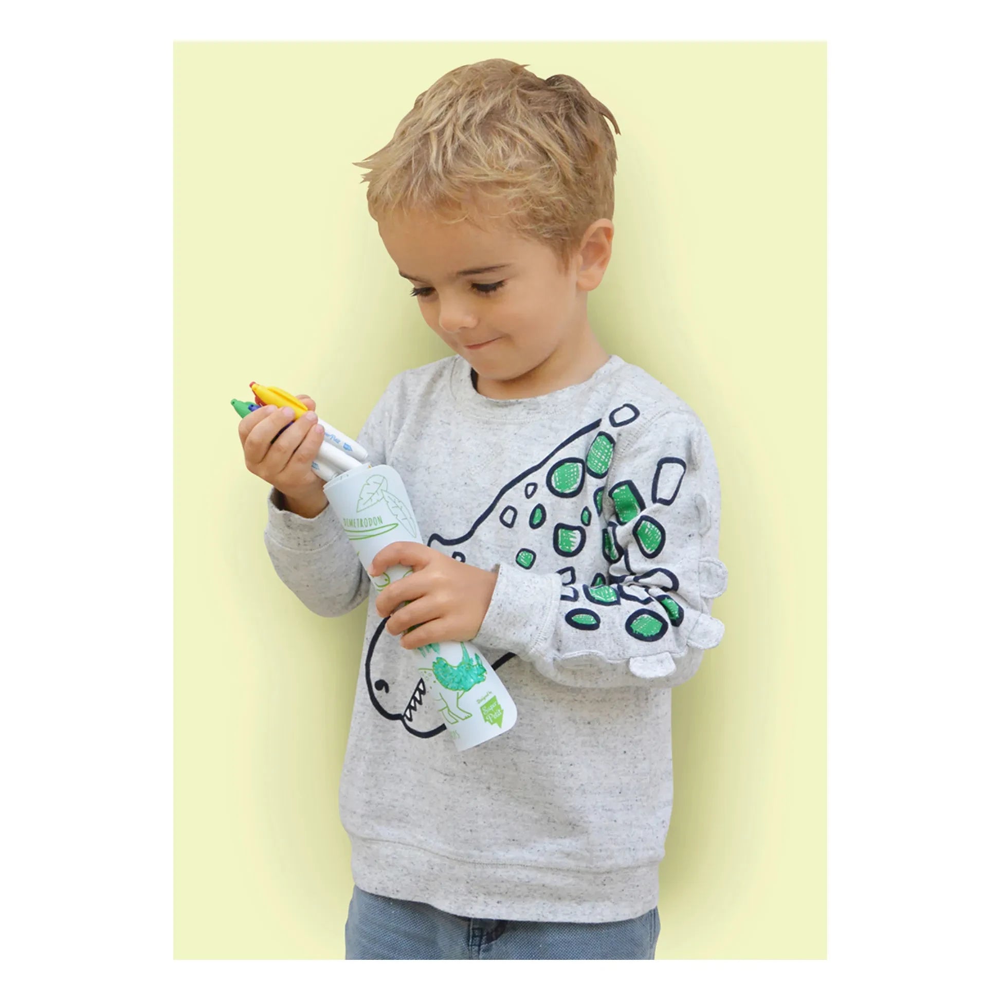 Superpetit - Set individual mini reversible con 4 rotuladores - Dinosaurio