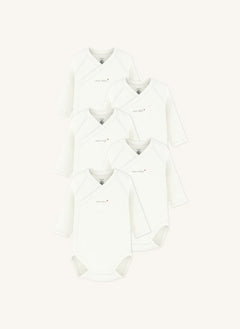 Petit Bateau - Set de 5 bodies cruzados Mon Coeur de algodón orgánico | Blanco