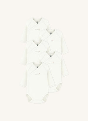 Petit Bateau - Set de 5 bodies cruzados Mon Coeur de algodón orgánico | Blanco