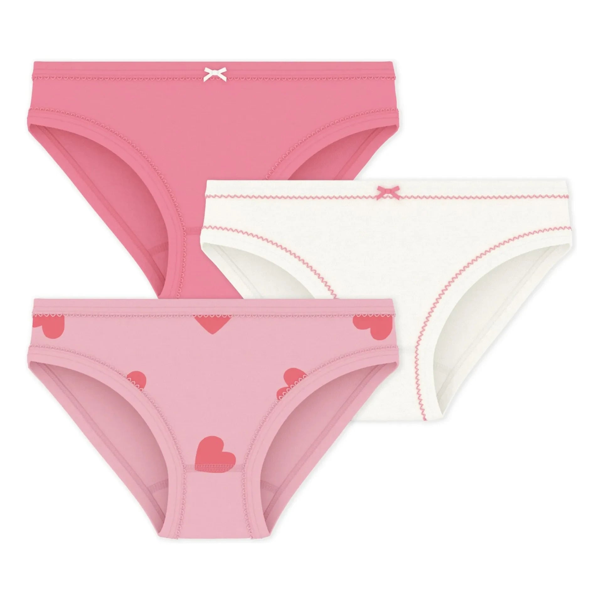 Petit Bateau - Conjunto de 3 braguitas con estampado de corazón | Rosa