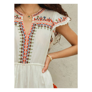 M.A.B.E. - Vestido bordado Rani Pamuk | Crudo