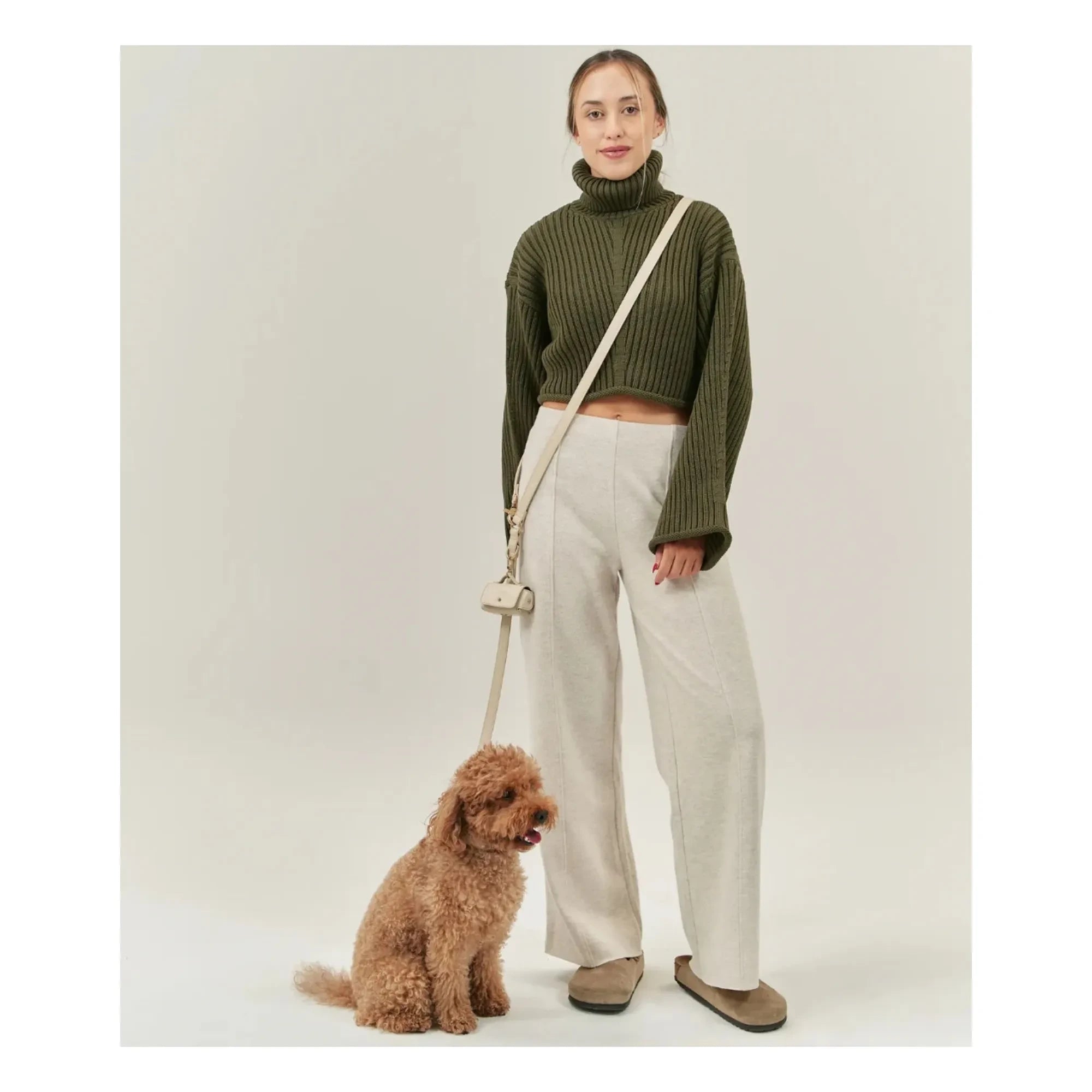 Cafide - Correa de cuero vegano para perros, 3 posiciones | Beige