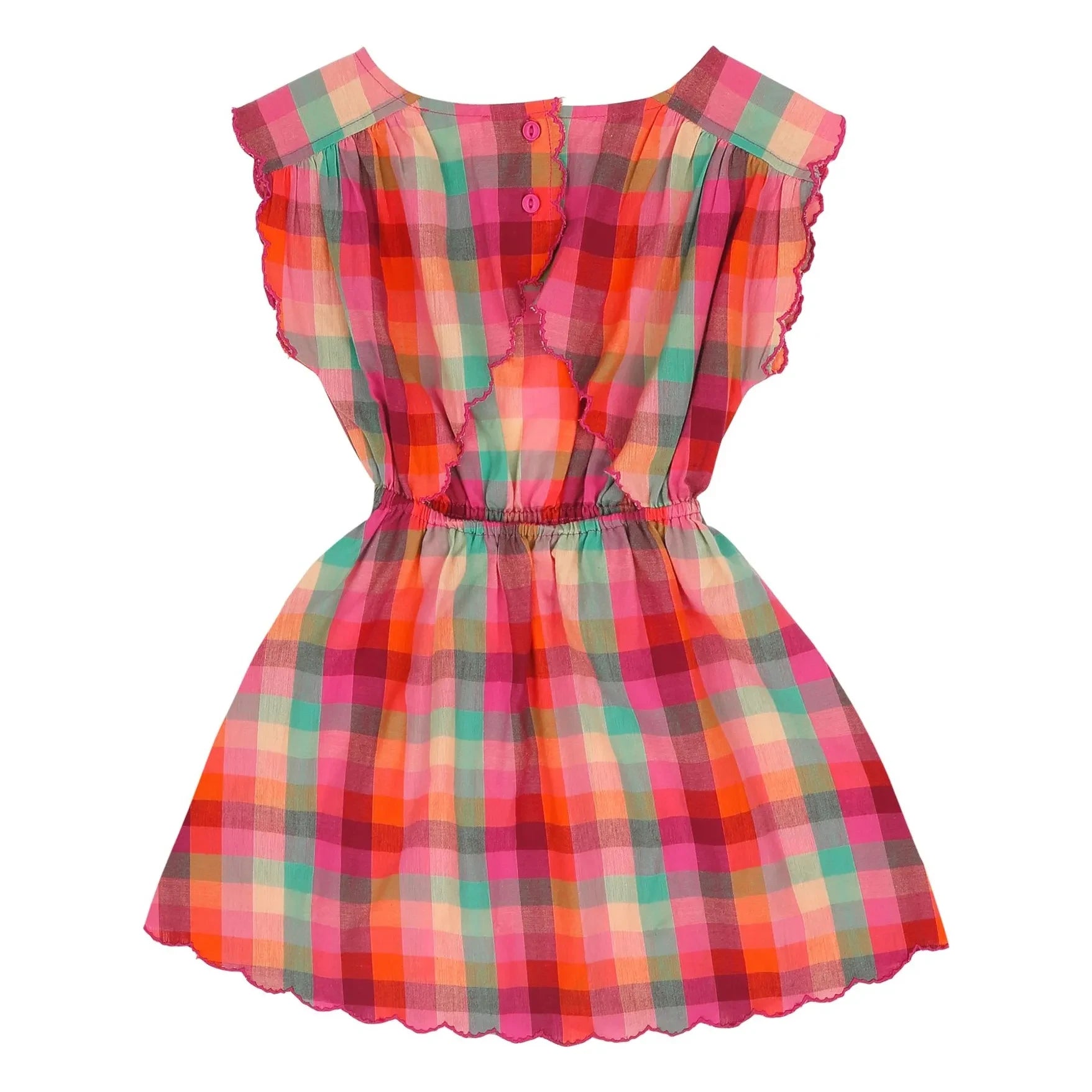 Jenest - Vestido Kiki, Algodón Orgánico a Cuadros | Fucsia