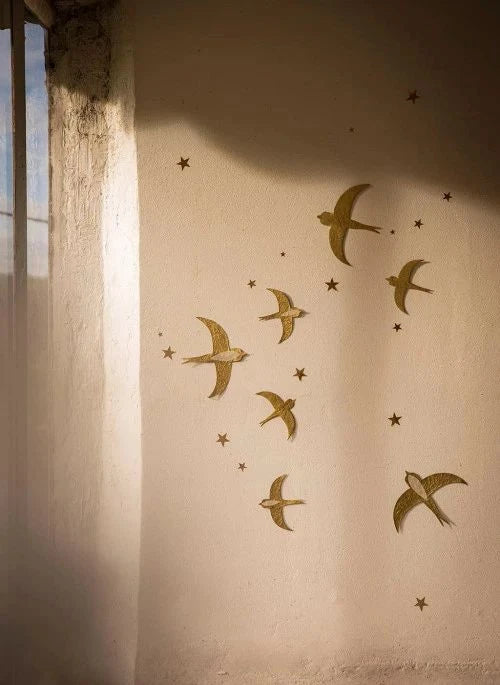 Muskhane - Adorno de pared Golondrina - Set de 10 | Oro