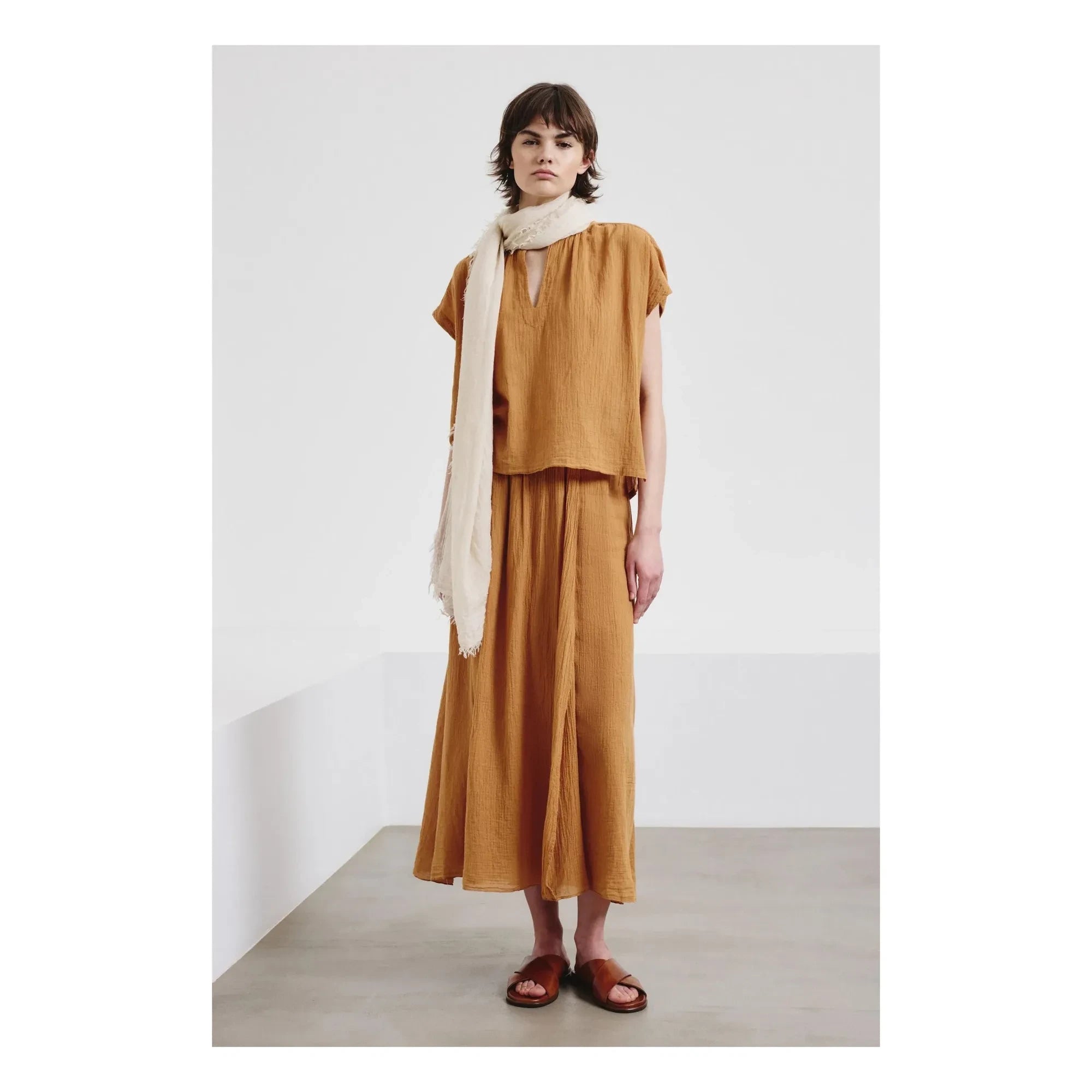 Pomandère - Blusa de manga corta Gasa de algodón orgánico | Albaricoque
