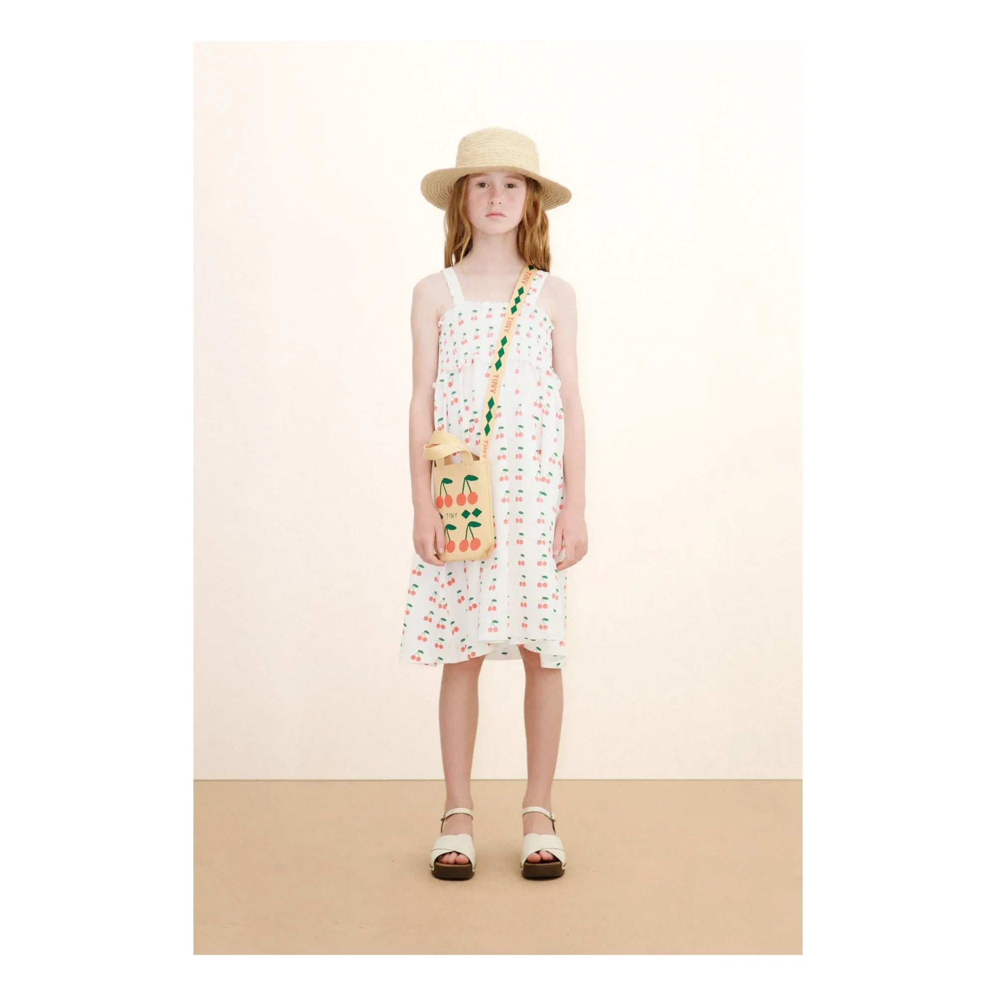 Tinycottons - Vestido de tirantes de algodón orgánico con estampado de cerezas | Blanco
