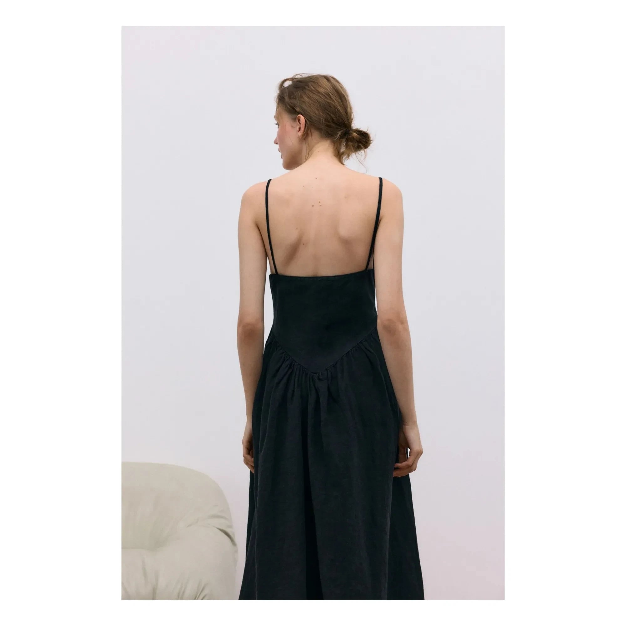 the new society - Vestido de algodón y lino Lippia | Negro