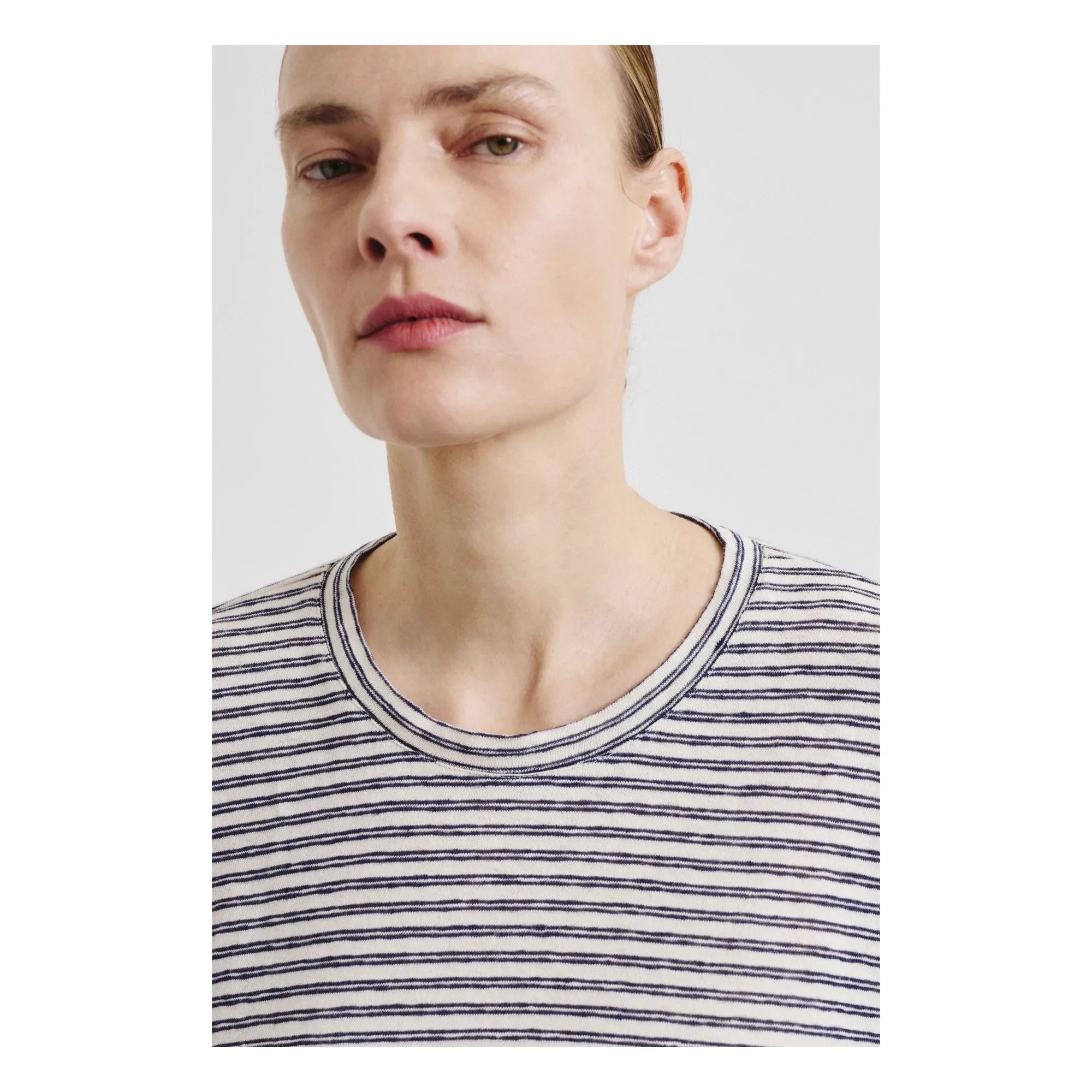 Pomandère - Camiseta de jersey de algodón y lino a rayas | Azul noche
