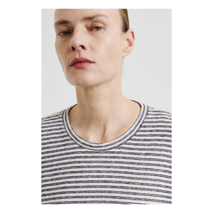 Pomandère - Camiseta de jersey de algodón y lino a rayas | Azul noche