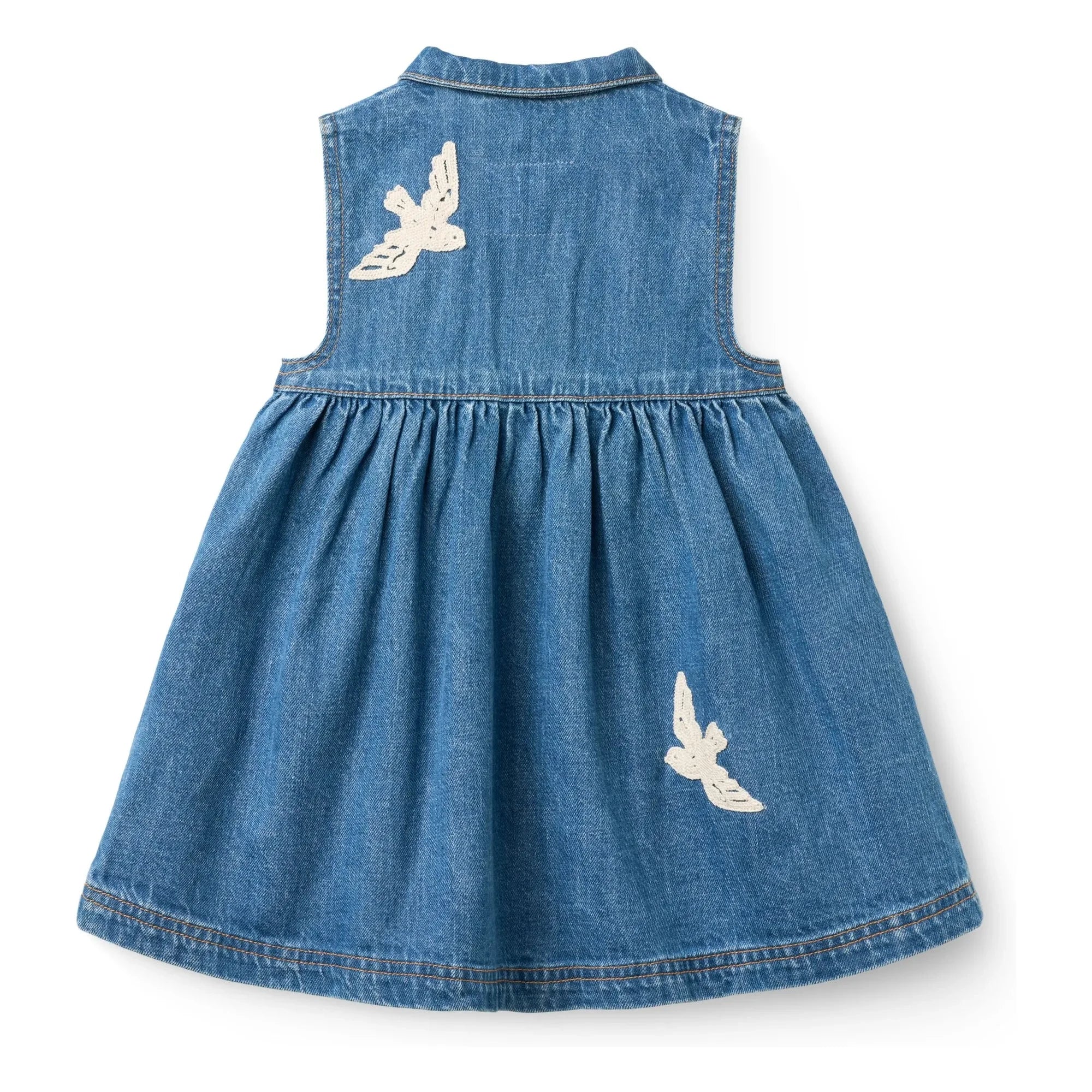 Copenhagen Colors - Vestido vaquero de algodón orgánico con estampado de pájaros azules
