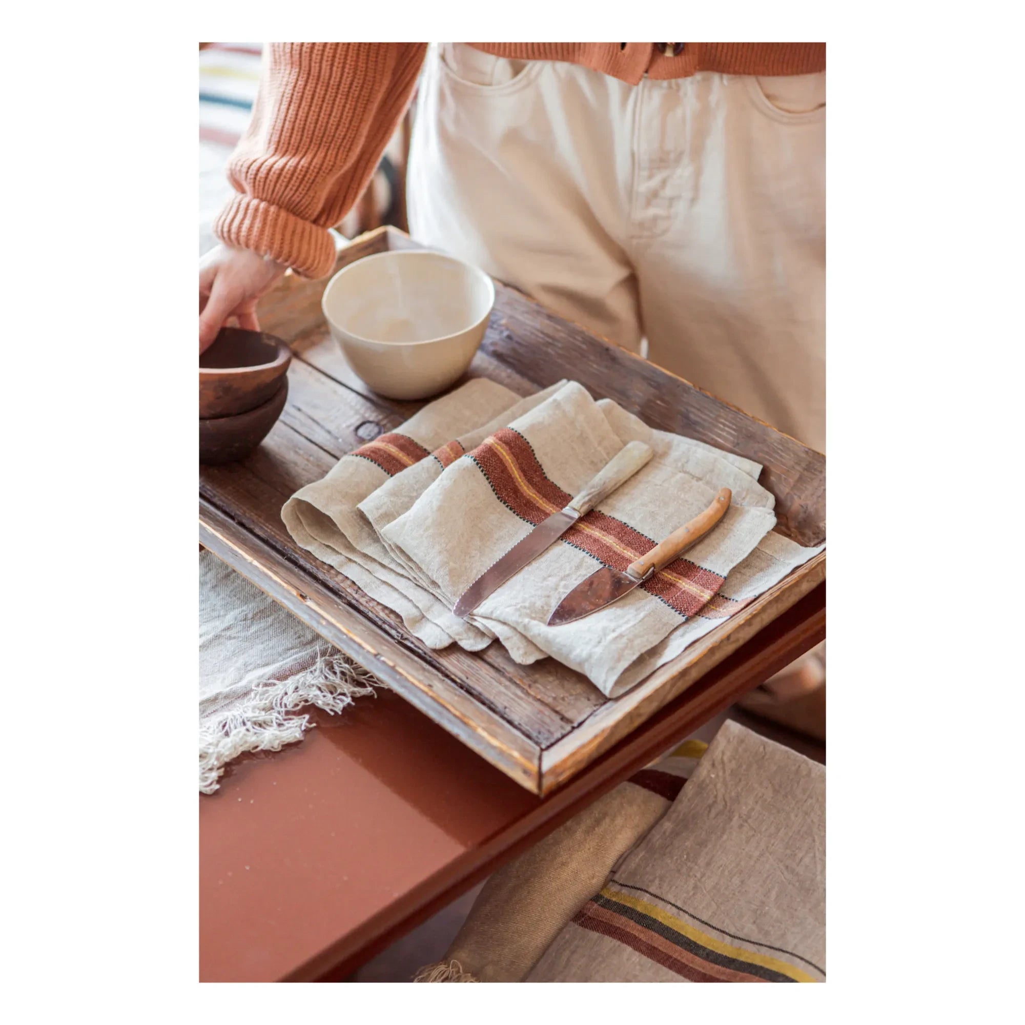 Libeco - Mantel de mesa a rayas | Rojo teja