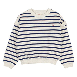 Búho - Sudadera de Algodón Orgánico con Rayas Marinas para Niña | Azul Marino
