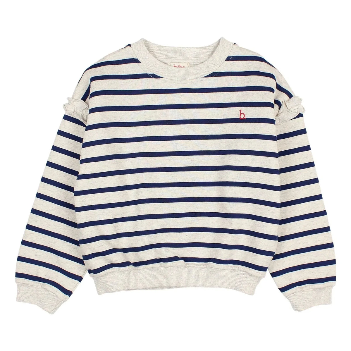 Búho - Sudadera de Algodón Orgánico con Rayas Marinas para Niña | Azul Marino