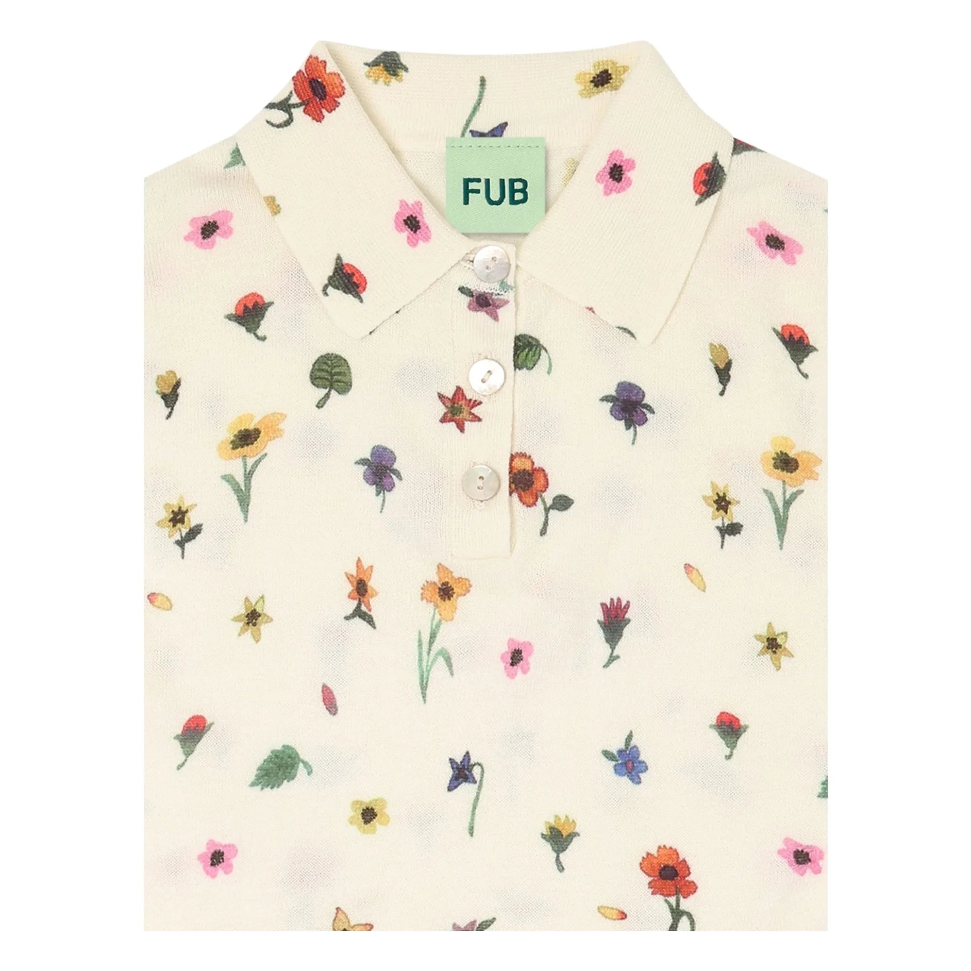 FUB - Polo con estampado floral Malla extrafina Algodón orgánico | Crudo