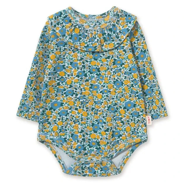 Tinycottons - Body de algodón orgánico acanalado con estampado floral | Azul
