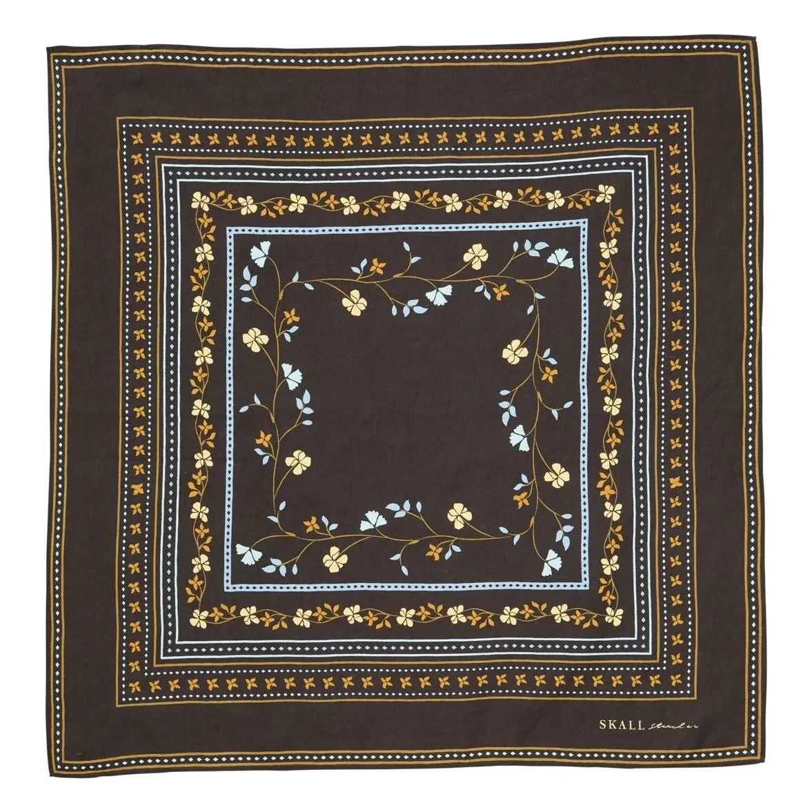 Skall Studio - Pañuelo Cuadrado Estampado Floral | Marrón Oscuro