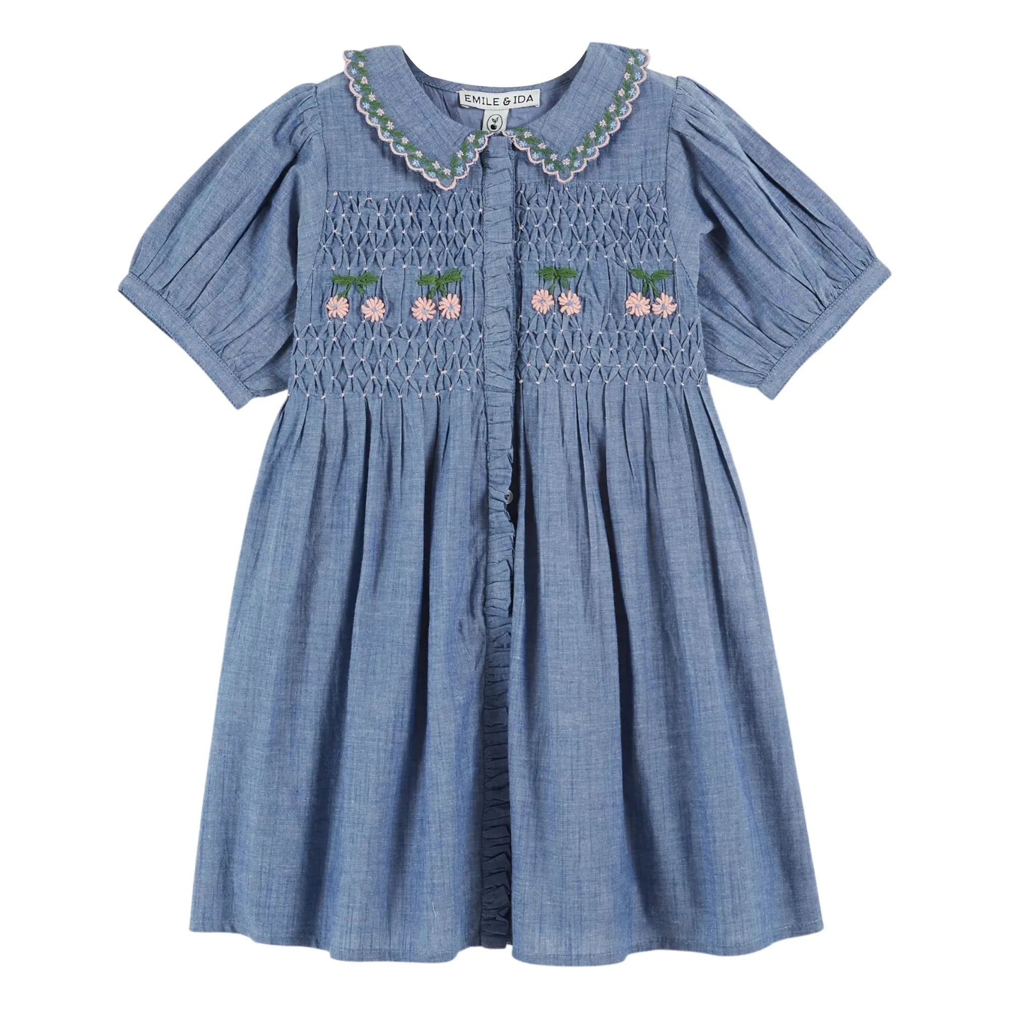 Emile et Ida - Vestido Chambray Smock Azul
