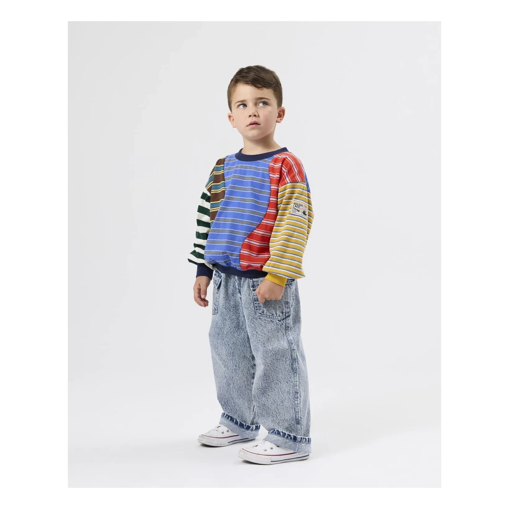 Goldie + Ace - Mavi Renk Bloklu Çizgili Sweatshirt