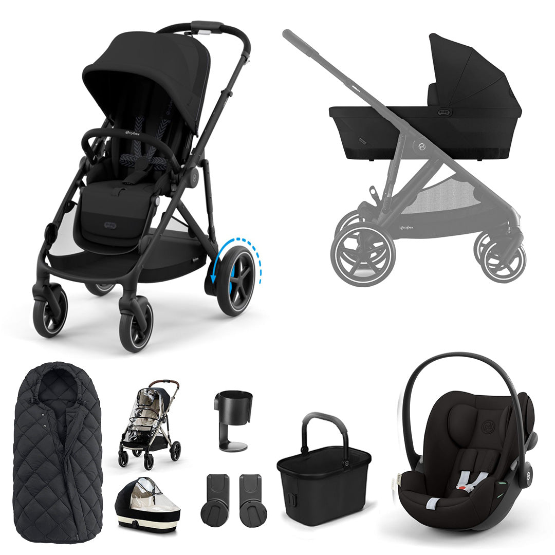 CYBEX e-Gazelle S + Cloud G Travel System-Travel Systems-Moon Black-No Base | Natural Baby Shower