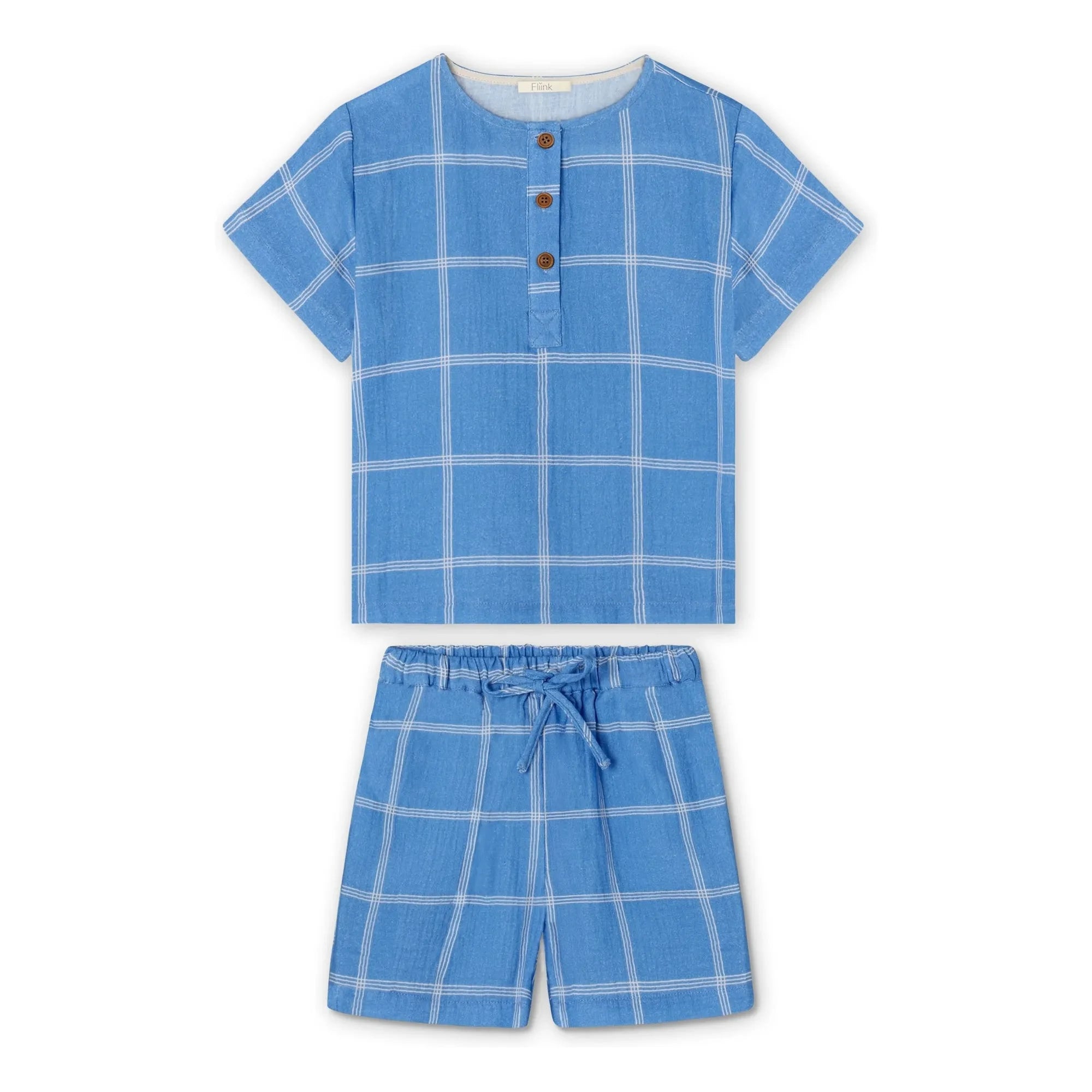 Fliink - Conjunto de camiseta y shorts de cuadros Cha Cha | Azul