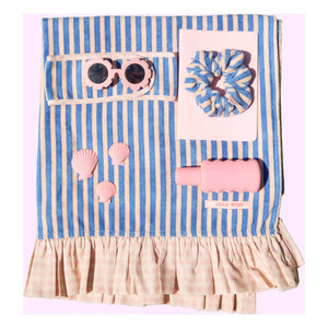 Jera Mini - Toalla de playa con volantes y rayas | Rosa Claro