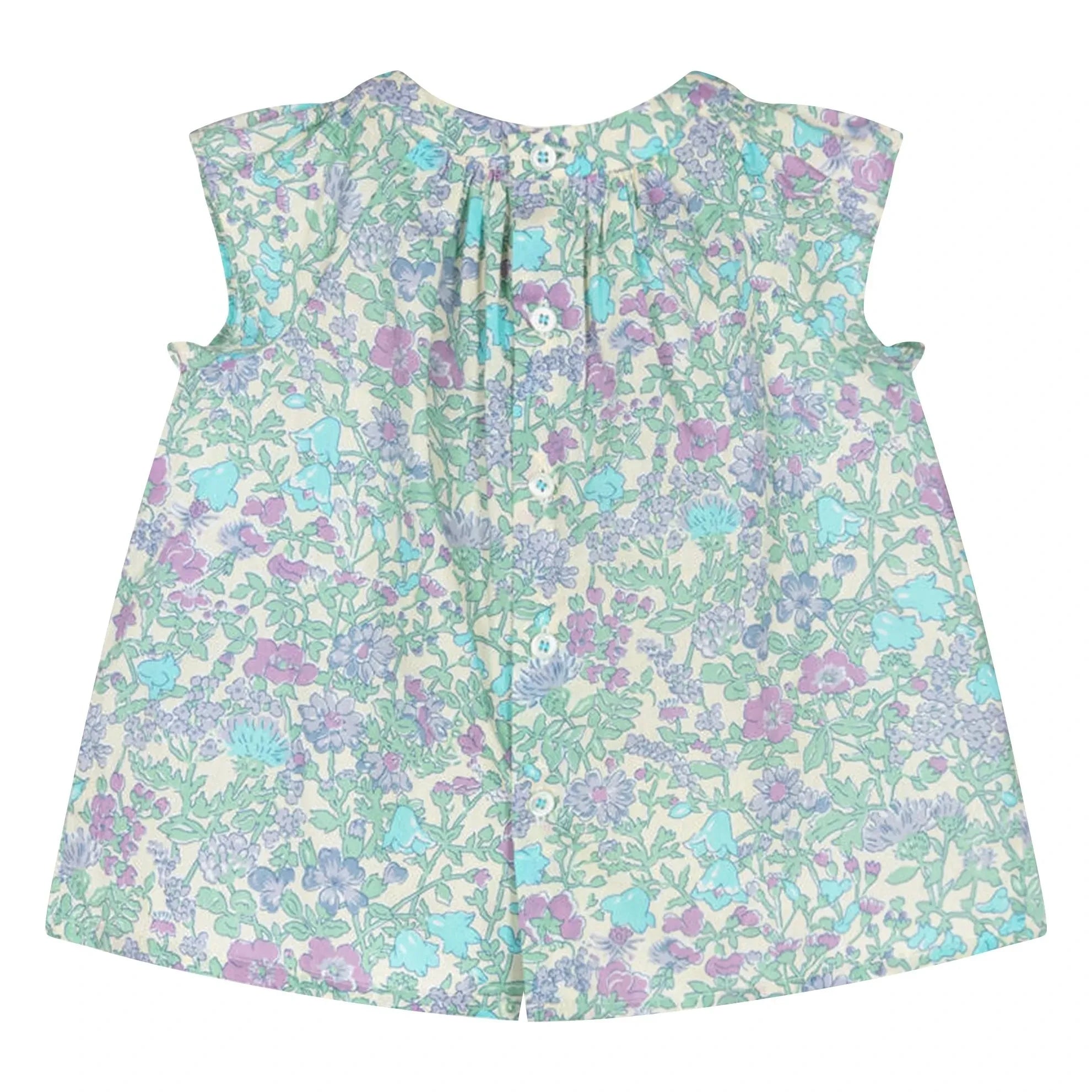 Bonpoint - Vestido fruncido de algodón orgánico con estampado Liberty | Verde agua