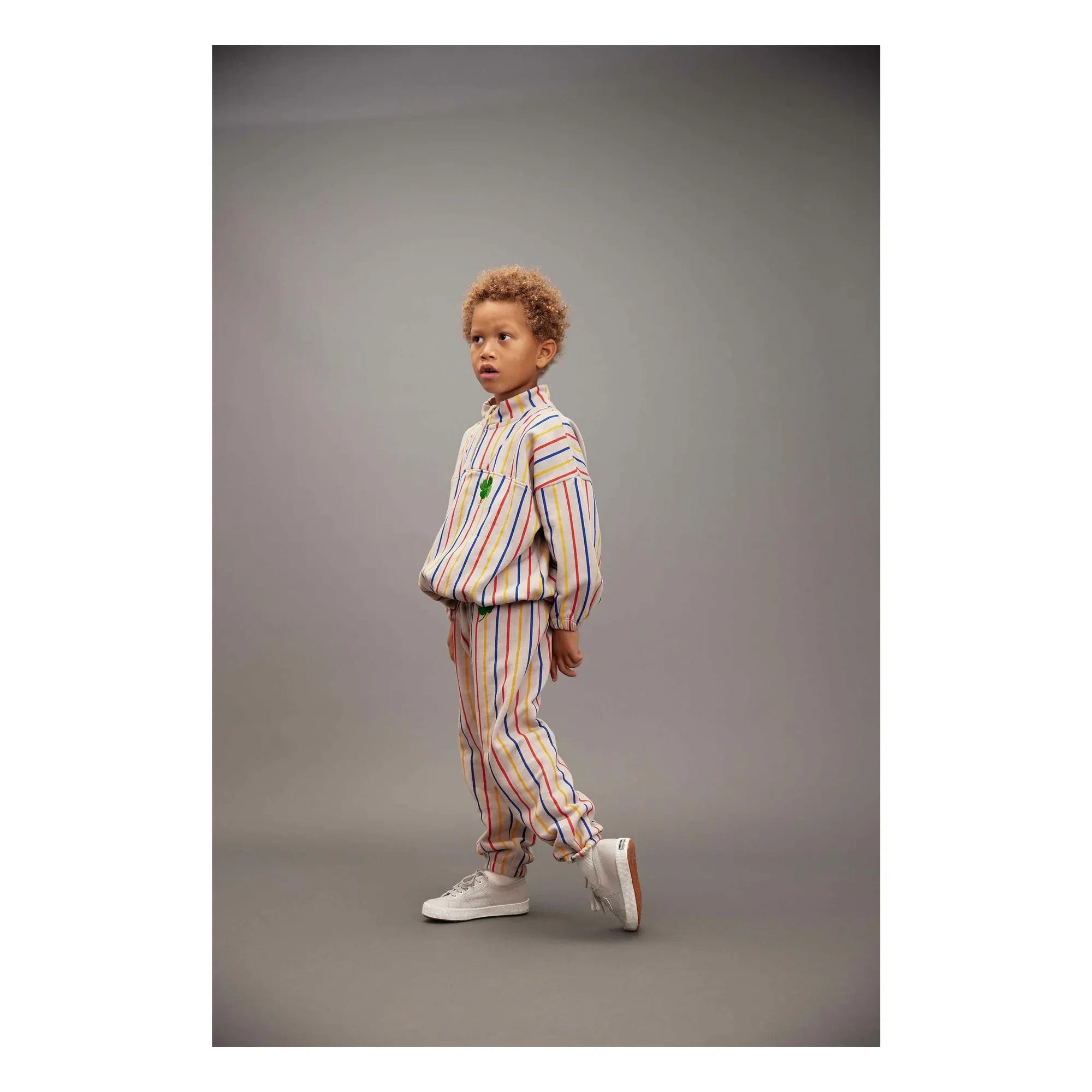 Mini Rodini - Pantalón de chándal de algodón orgánico a rayas de trébol | Crudo