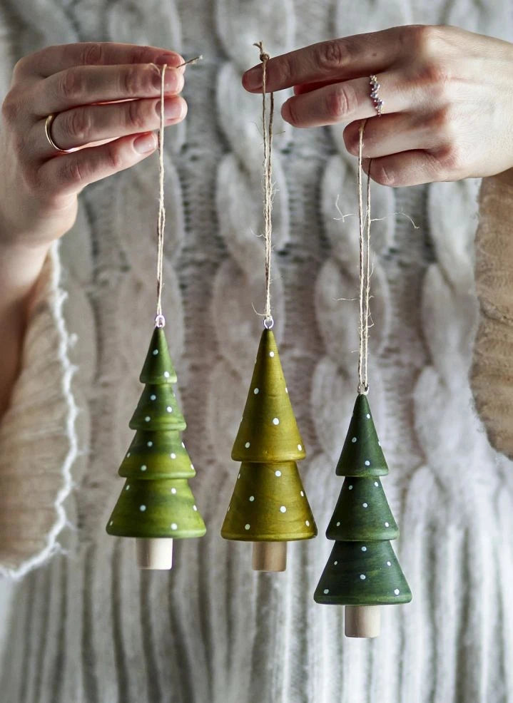 Bloomingville - Adornos de Árbol de Navidad Jayli - Set de 3 | Verde