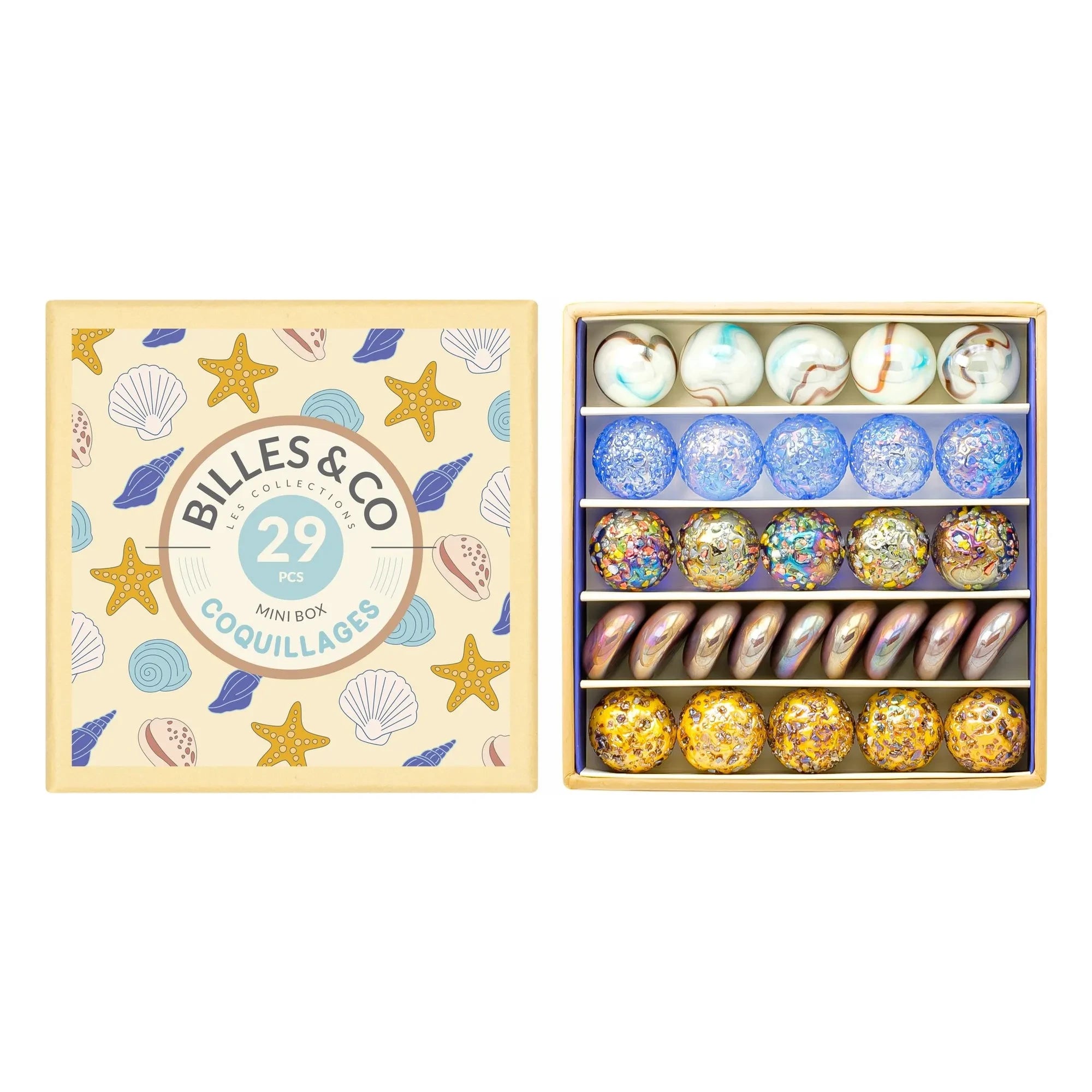 Billes & Co - Juego de 29 canicas con diseño de conchas marinas